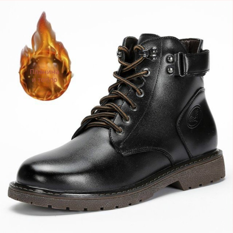 Мъжки ботинки Мартин за зима, кръгъл връх, горна част от микрофибър, гумена подметка, подплата от изкуствена вълна, стелка PU