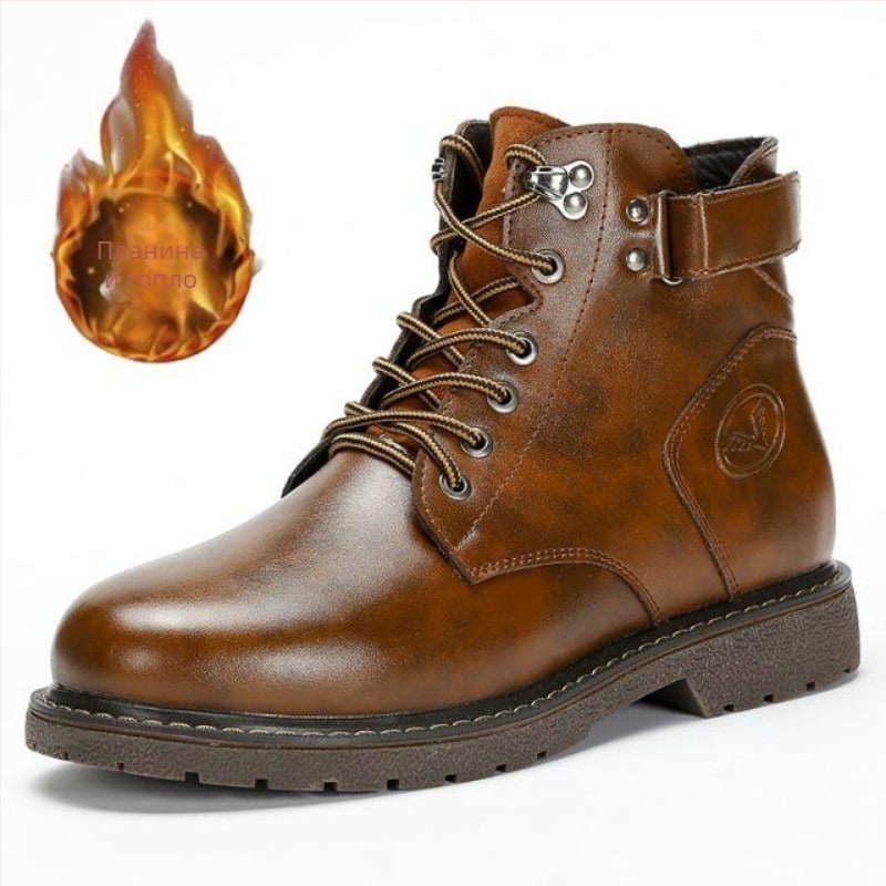 Мъжки ботинки Мартин за зима, кръгъл връх, горна част от микрофибър, гумена подметка, подплата от изкуствена вълна, стелка PU