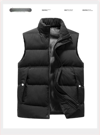 Мъжка памучна жилетка с полиестерен пълнеж и полиестерна подплата, спортен стил, кройка Фит, без качулка, сваляема яка