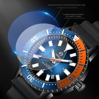 Мъжки кварцов часовник Schniga – водоустойчив 30 м, аналогов дисплей, силиконов ремък, корпус от сплав, минерално подсилено стъкло, спирална корона