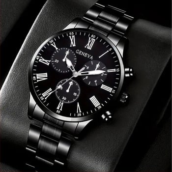 Rclock Мъжки кварцов часовник със стоманена гривна, GL68 механизъм, Метален корпус, Кръгъл циферблат