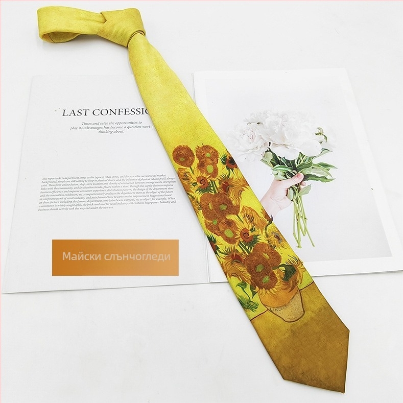 Вратовръзка полиестер-шелк с принт маслена живопис, унисекс, модерен стил, 8×145 см, печат