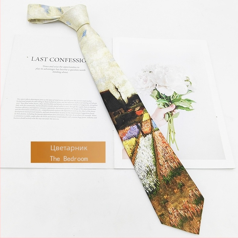 Вратовръзка полиестер-шелк с принт маслена живопис, унисекс, модерен стил, 8×145 см, печат