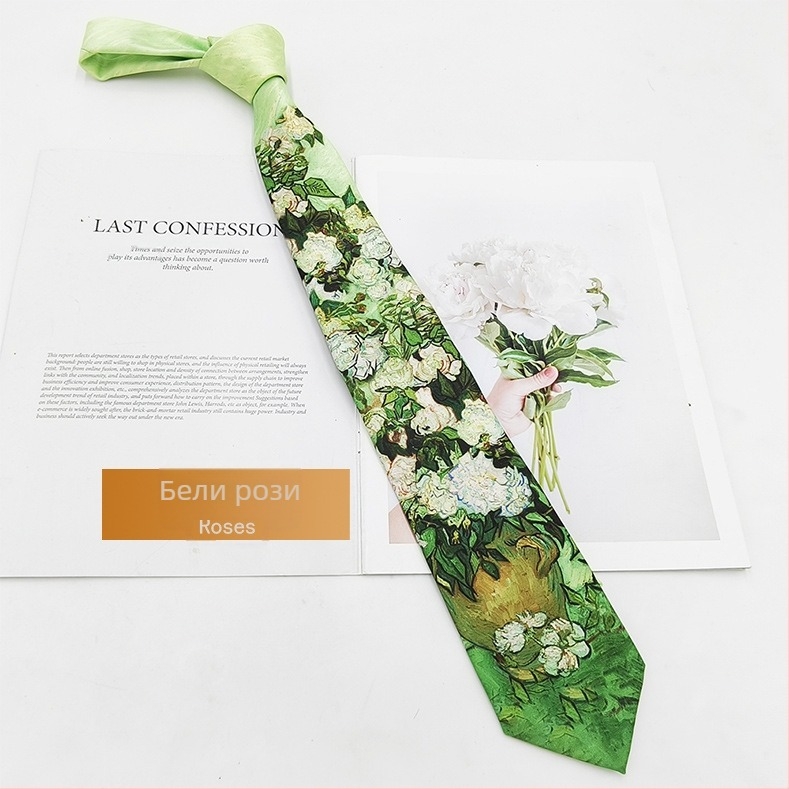 Вратовръзка полиестер-шелк с принт маслена живопис, унисекс, модерен стил, 8×145 см, печат