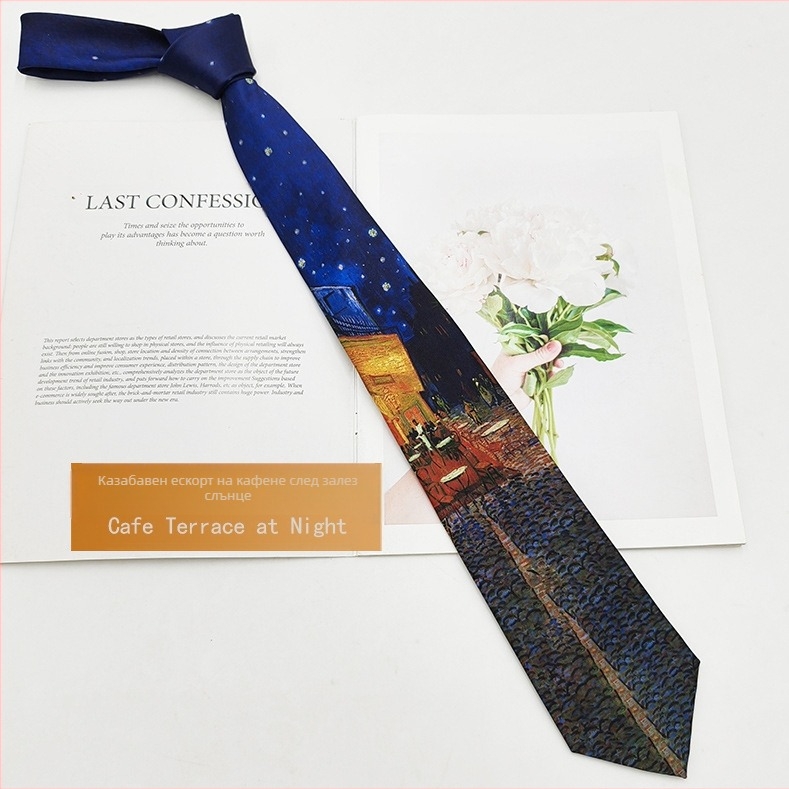 Вратовръзка полиестер-шелк с принт маслена живопис, унисекс, модерен стил, 8×145 см, печат