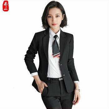 Професионален женски панталонен костюм за офис: сако с две копчета, дълъг ръкав, джоб с права линия, плат Polyester/Spandex, подплата 100% полиестер, OL стил (Пролет/Есен/Зима)