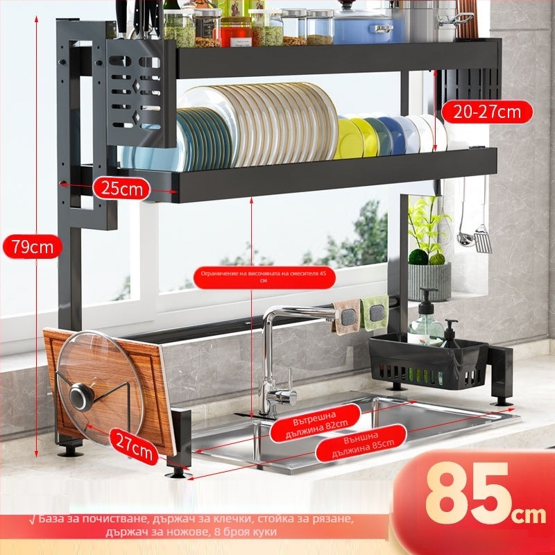 Многослоен сушилник за кухненска мивка – прахоустойчиво съхранение на съдове, Ferroalloy, Yingxinyi, серия Draining storage rack, пролет 2022