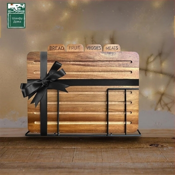 Дървена дъска за рязане с подставка – дървена повърхност, марка Good fortune, против хлъзгане, антибактериална, против мухъл, модерен минималистичен стил