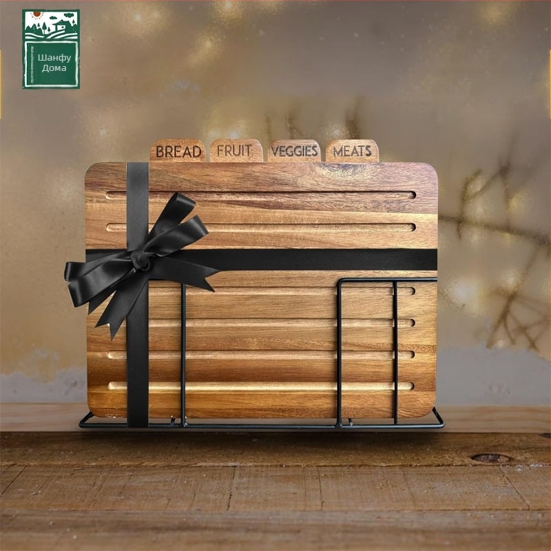 Дървена дъска за рязане с подставка – дървена повърхност, марка Good fortune, против хлъзгане, антибактериална, против мухъл, модерен минималистичен стил