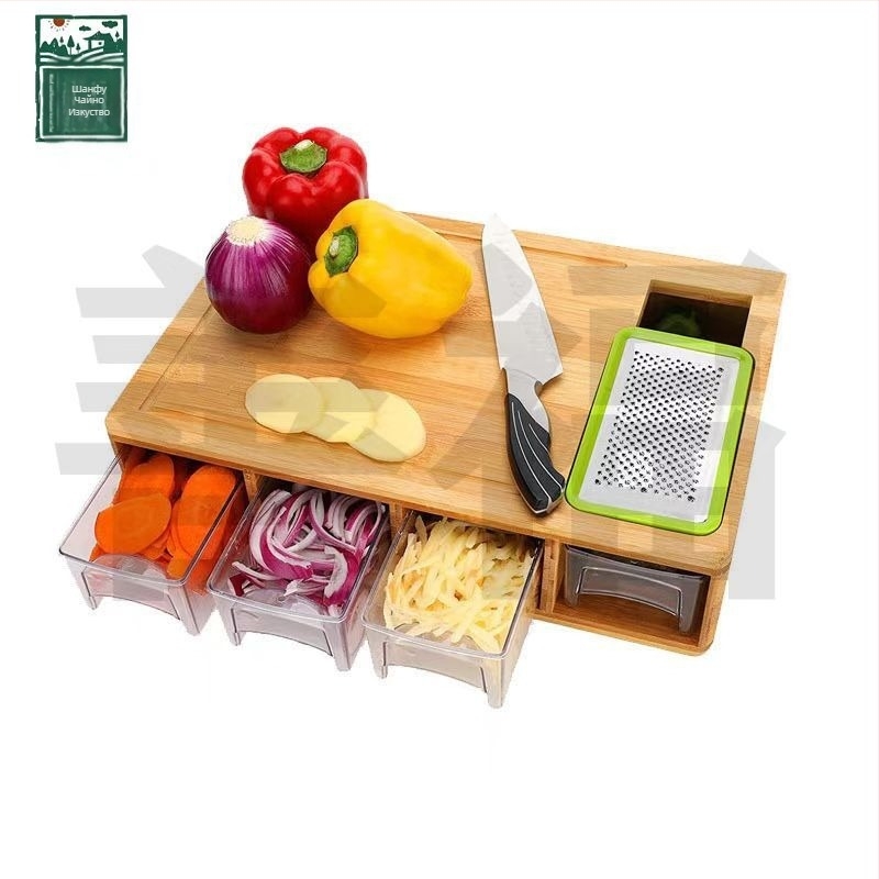 Дървена дъска за рязане с подставка – дървена повърхност, марка Good fortune, против хлъзгане, антибактериална, против мухъл, модерен минималистичен стил