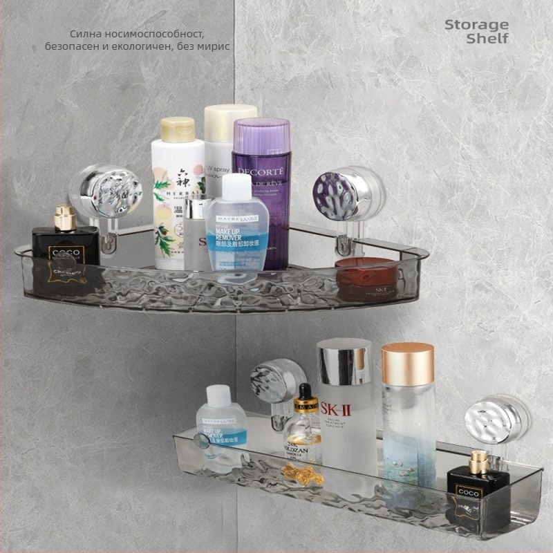 Стилен стенен рафт за баня с присоска | Пластмасов | Единичен слой | Лек лукс | Thriving