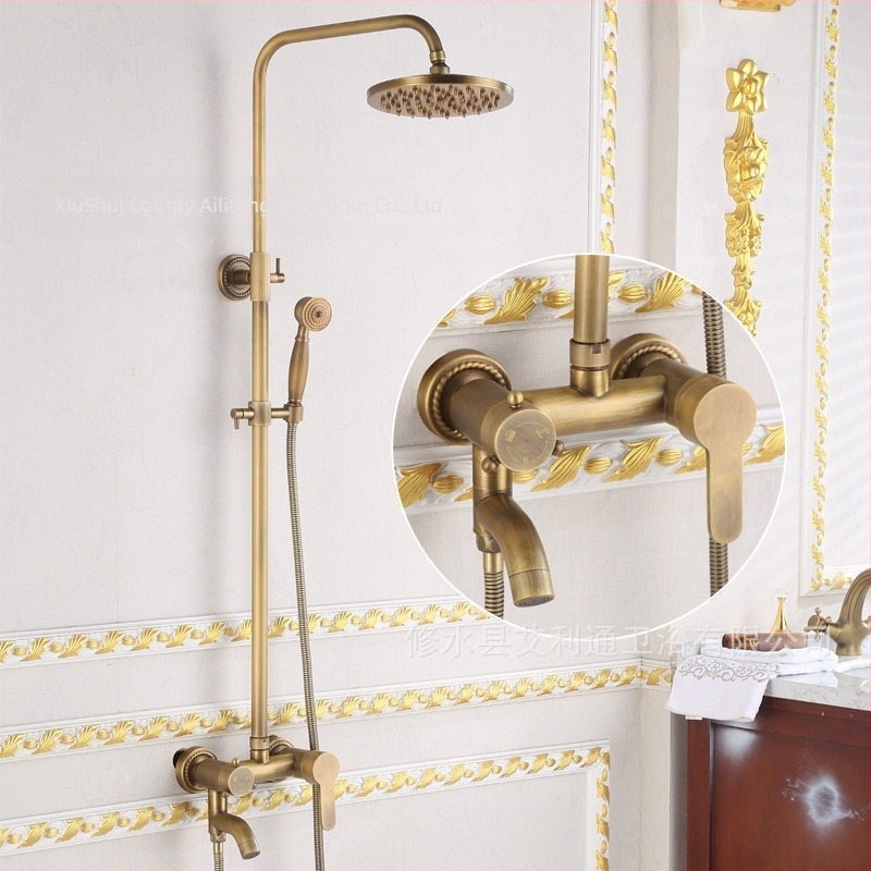 Душ комплект Yaopeng — материал: мед; функции: струя, масаж, дъждовен душ; монтаж: стенен; форма: кръгла; вакуумно покритие