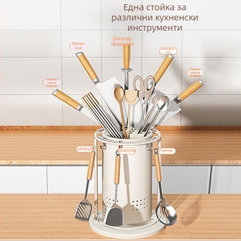 Кухненски въртящ се държач за ножове и органайзер за прибори — интегриран държач за плот, карбонова стомана, мултифункционален, подвижен, без монтаж, модерен минималистичен дизайн