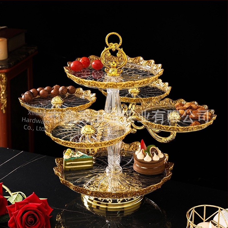 Пластмасова чиния за плодове и десерт с позлатено покритие, стил светъл лукс, квалифициран продукт, без внос