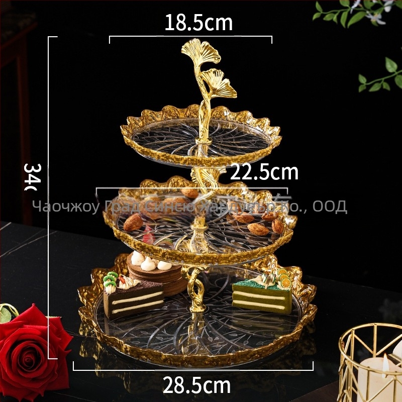 Пластмасова чиния за плодове и десерт с позлатено покритие, стил светъл лукс, квалифициран продукт, без внос