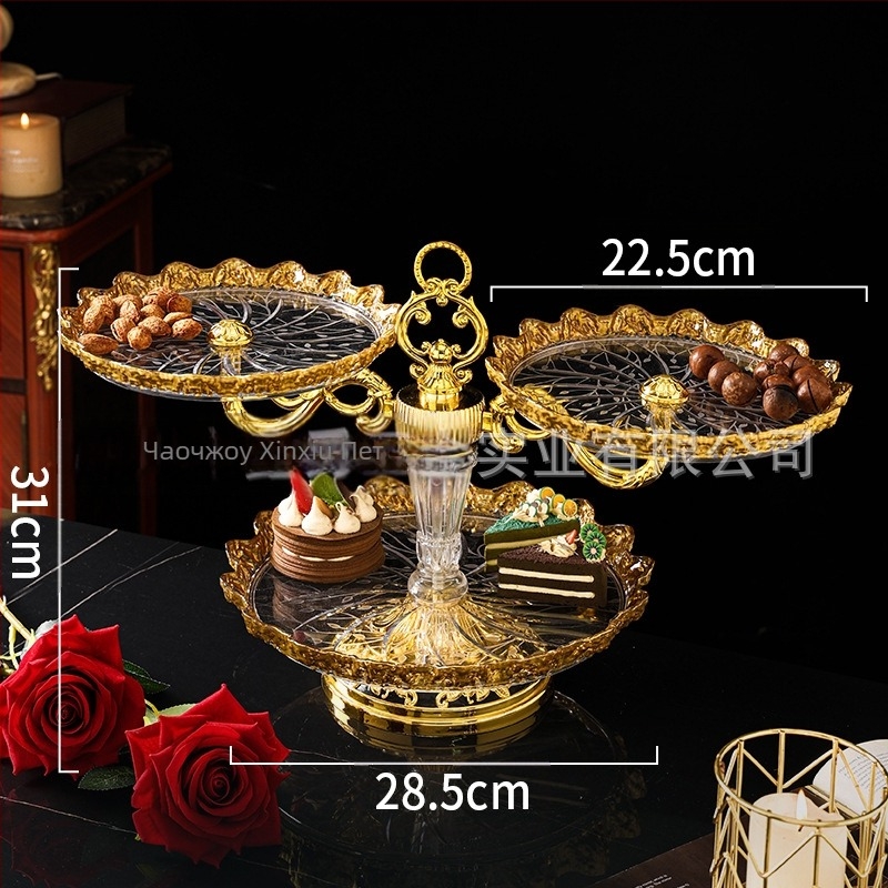 Пластмасова чиния за плодове и десерт с позлатено покритие, стил светъл лукс, квалифициран продукт, без внос