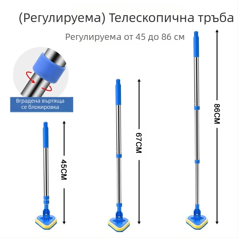 Wave Height Разтегателна четка за почистване с дълга дръжка — триъгълна четка за плочки и баня, със гъба, многофункционална