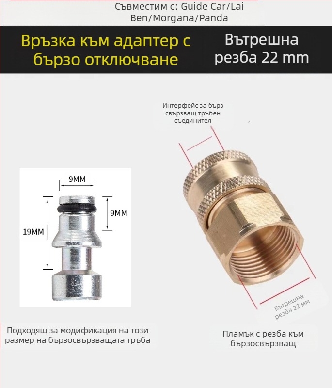 Високонапорен воден пистолет за почистване на климатици — неръждаем ъгъл, медено бързо свързване, дюза с форма на вентилатор