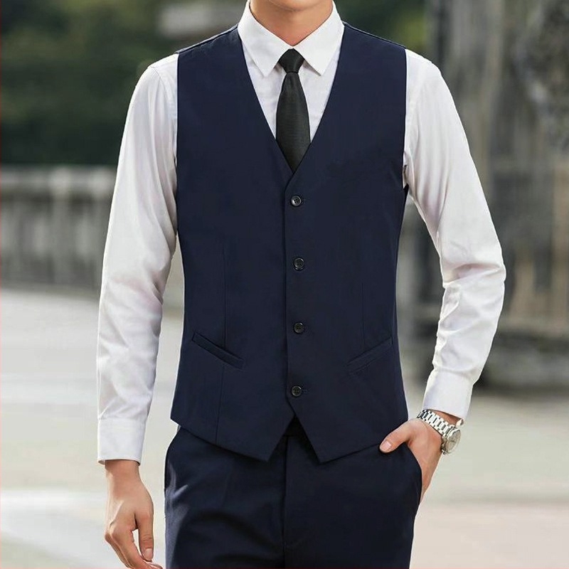 Елегантен мъжки елек в корейски стил, тънък, еднобортов, V-образна яка