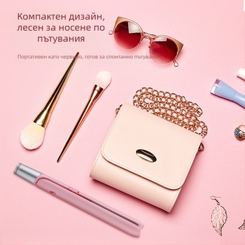 Устройство за изправяне на коса и къдрене USB мини безжично преносимо, турмалиново керамично нагряване, регулируема температура, 110W/50V, подходящо за сухи коси