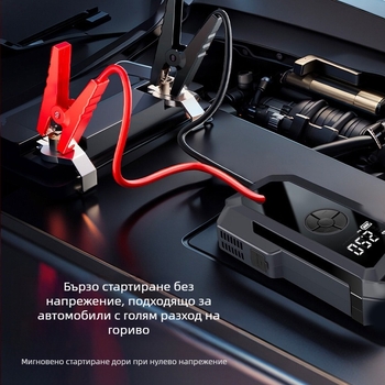 Портативна автомобилна помпа за въздух, безжична, цифров дисплей, осветление и USB зареждане — 14.8V, до 80W, 30 л/мин