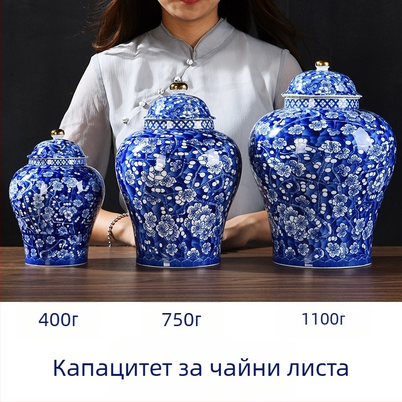 Керамични чайни контейнери с мотив сливово цвете, 2 кг, стил лек лукс ретро