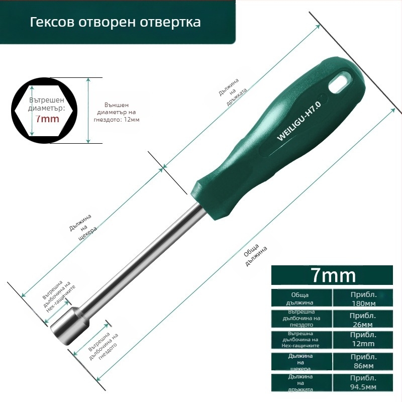 Хекс торцев ключ, закален високовъглеродна стомана, огледална повърхност