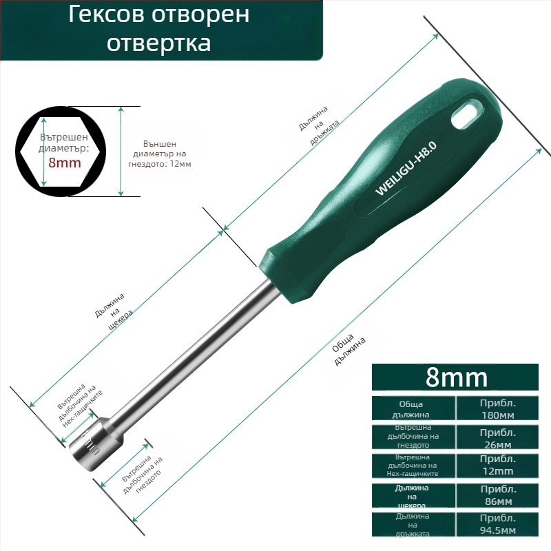 Хекс торцев ключ, закален високовъглеродна стомана, огледална повърхност