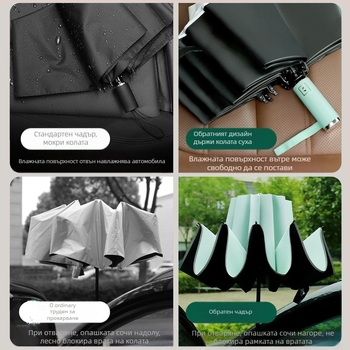 Обратен автоматичен чадър за слънце и дъжд с UV защита UPF50+, рамка от сплав с 10 ребра, плат полиестер 210T, автоматично отваряне/затваряне, печат на лого