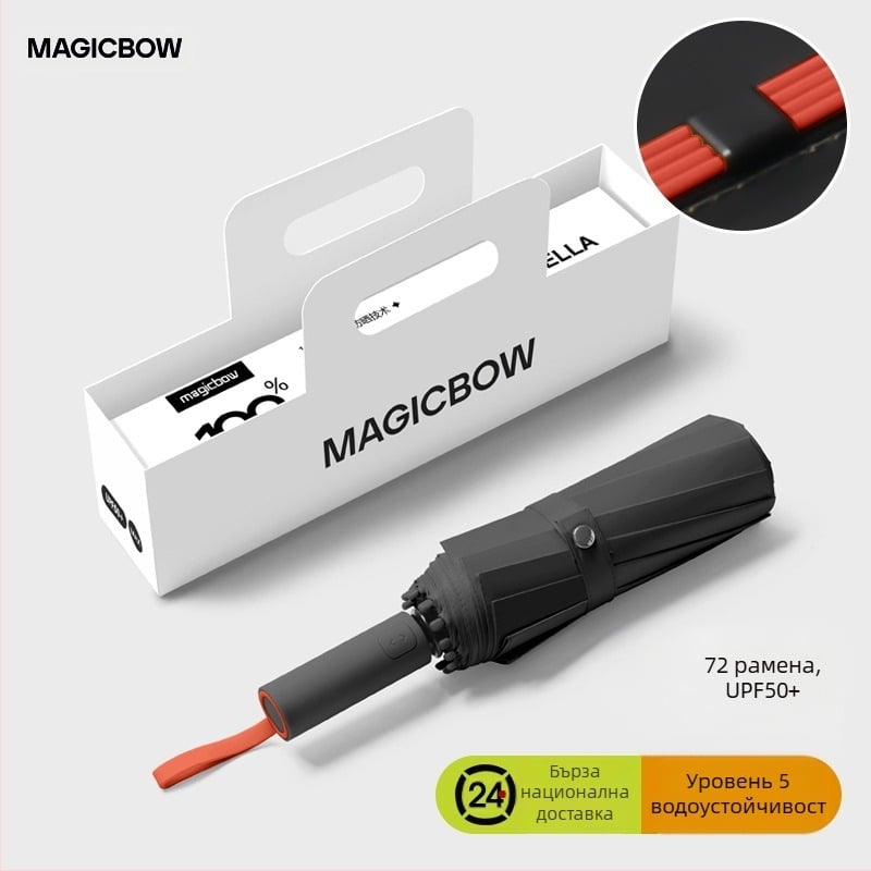 Пълноавтоматичен сгъваем чадър с 12 ребра, ветроустойчив, UPF50+ UV защита, стоманени ребра и прът, печат на лого