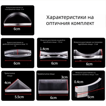 Liuxin оптичен учебен комплект за гимназиални експерименти по физика с цилиндрични, полусферични, триъгълни и правоъгълни лещи от акрил
