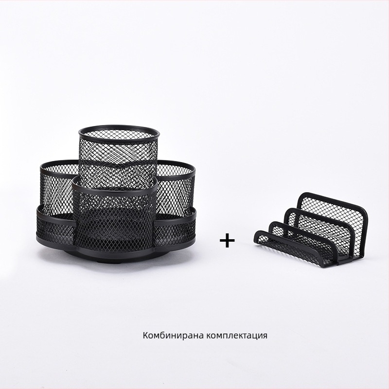 Метален въртящ се държач за моливи, кръгла форма, модел 02, 360° въртене, печат на лого възможен