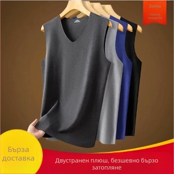 Мъжки полиестерен топъл жилет, V-образно деколте, базов слой, еднослоен, средна дебелина 161-180 g/m²