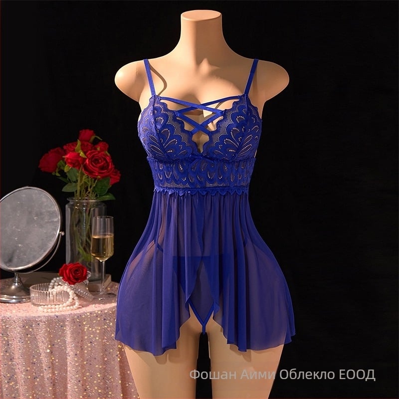 Слип рокля за спане с презрамки спагети, прозрачен дизайн, полиестер 90–95%, ултра тънък плат 81–100 г/м², комплект