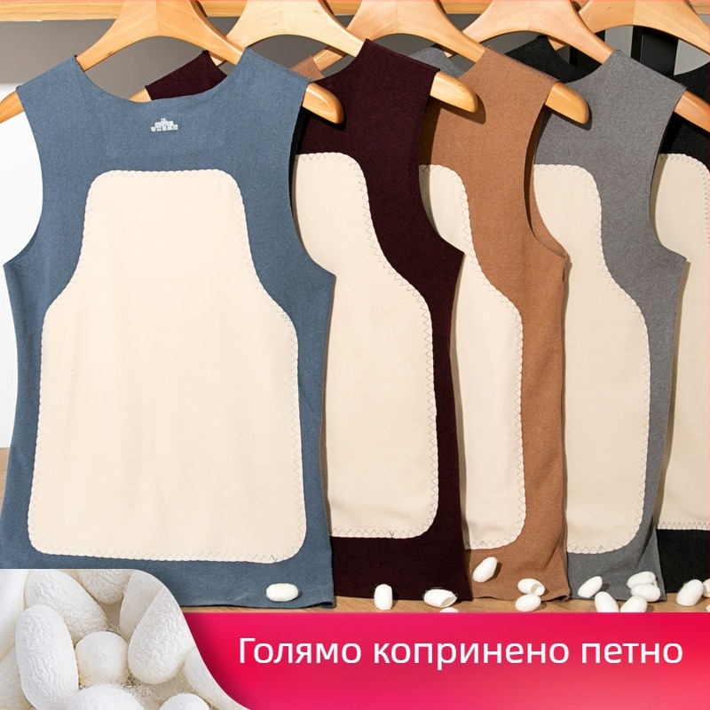 Жилетка с широки рамена и V-образно деколте, смес от кашмир и коприна, дебел плат за есен и зима