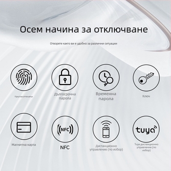 Умен електронен бравов механизъм за интериорни дървени врати с отпечатък, длан, парола, разпознаване на лица и дистанционно отключване; панел от алуминиев сплав