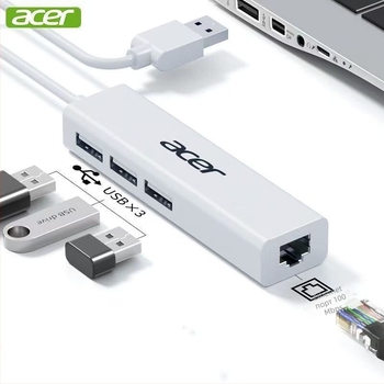 Acer Type-C Ethernet адаптер и USB хъб HY41-T41, USB 2.0, 100 Mbps, 1–4 разделителя