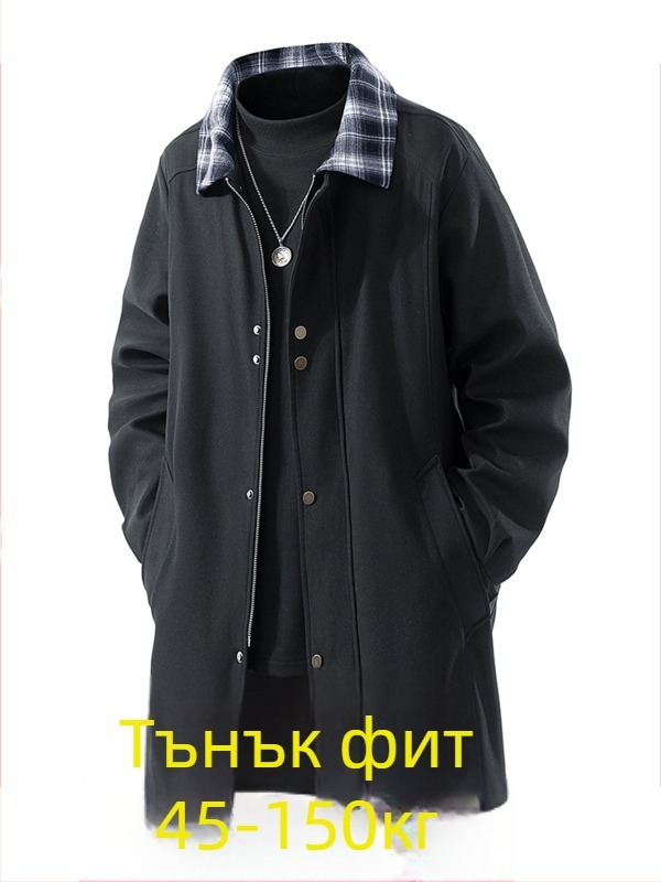 Мъжко средно дълго яке със каре-пачуърк, яка с падащ ръб, цип отпред, странични джобове