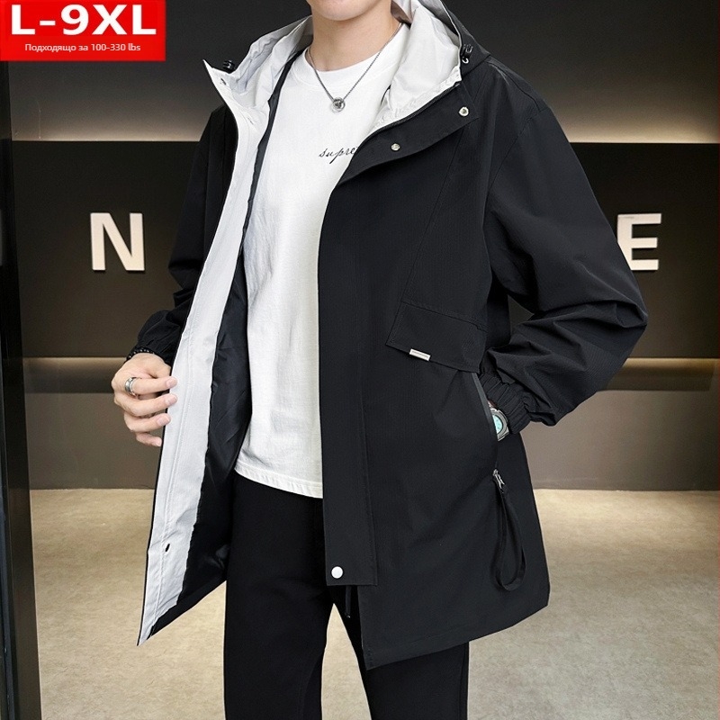 Мъжко ветрово яке с качулка, свободен силует, средна дължина, цип, полиестер 100%, за пролет и есен