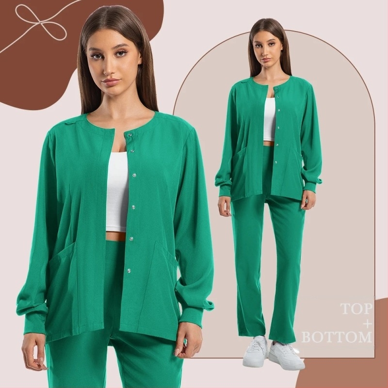 Комплект медицински униформи, V-образна яка, къс ръкав, дълги панталони, влагоотвеждаща материя