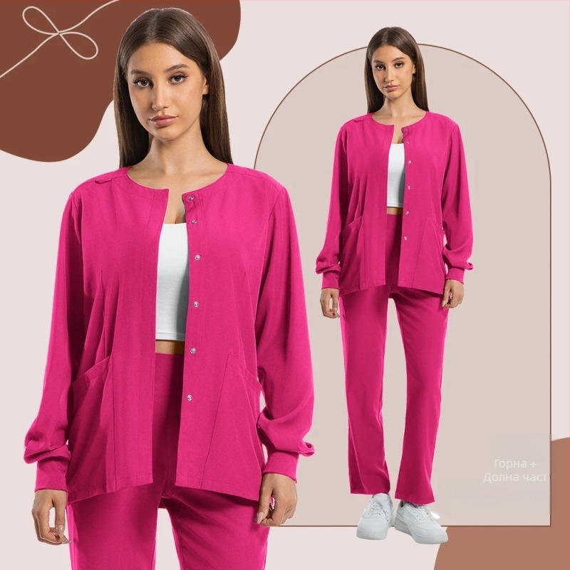 Комплект медицински униформи, V-образна яка, къс ръкав, дълги панталони, влагоотвеждаща материя