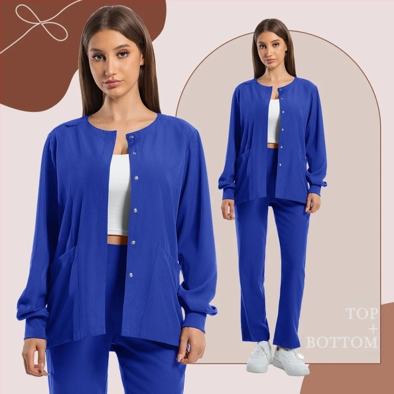 Комплект медицински униформи, V-образна яка, къс ръкав, дълги панталони, влагоотвеждаща материя