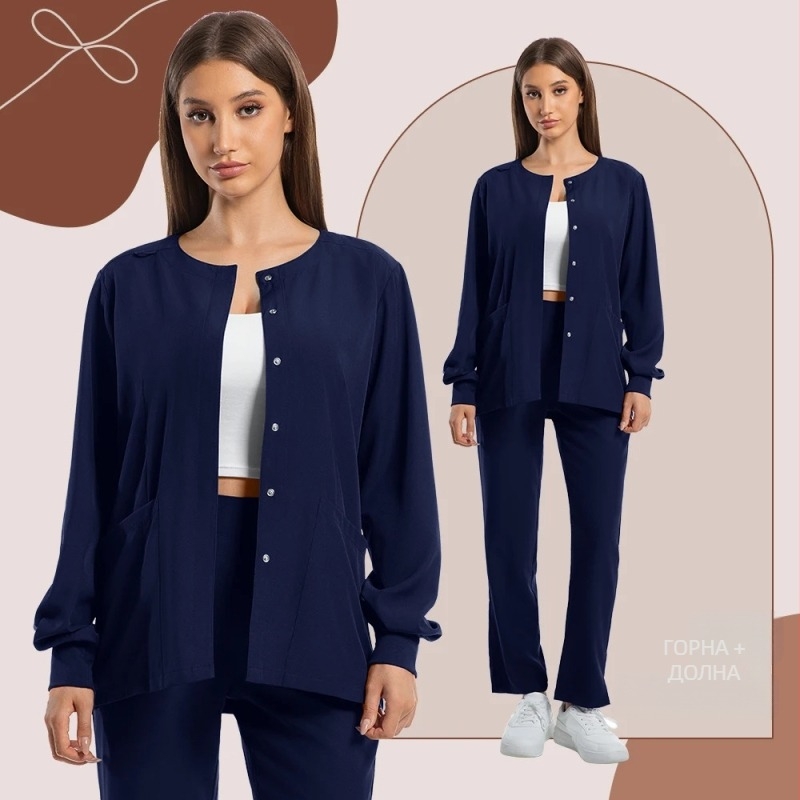 Комплект медицински униформи, V-образна яка, къс ръкав, дълги панталони, влагоотвеждаща материя