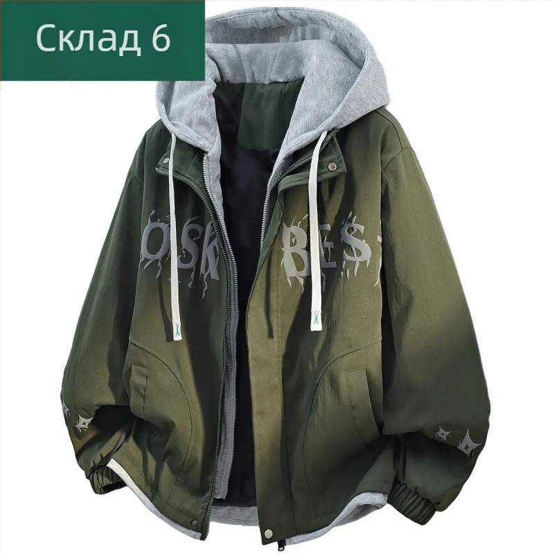 Мъжко яке с качулка и дизайн на две части, Camel Wool и полиестер, JK908