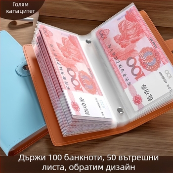 Органайзер за спестяване на пари - PU кожа, PVC подплата, водоустойчив, унисекс, градска простота, ежедневна употреба
