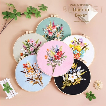 Набор за платнена бродерия в скандинавски стил – памук, модел цветя/трева/листа, су бродерия