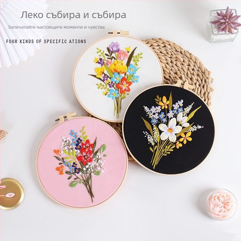 Набор за платнена бродерия в скандинавски стил – памук, модел цветя/трева/листа, су бродерия