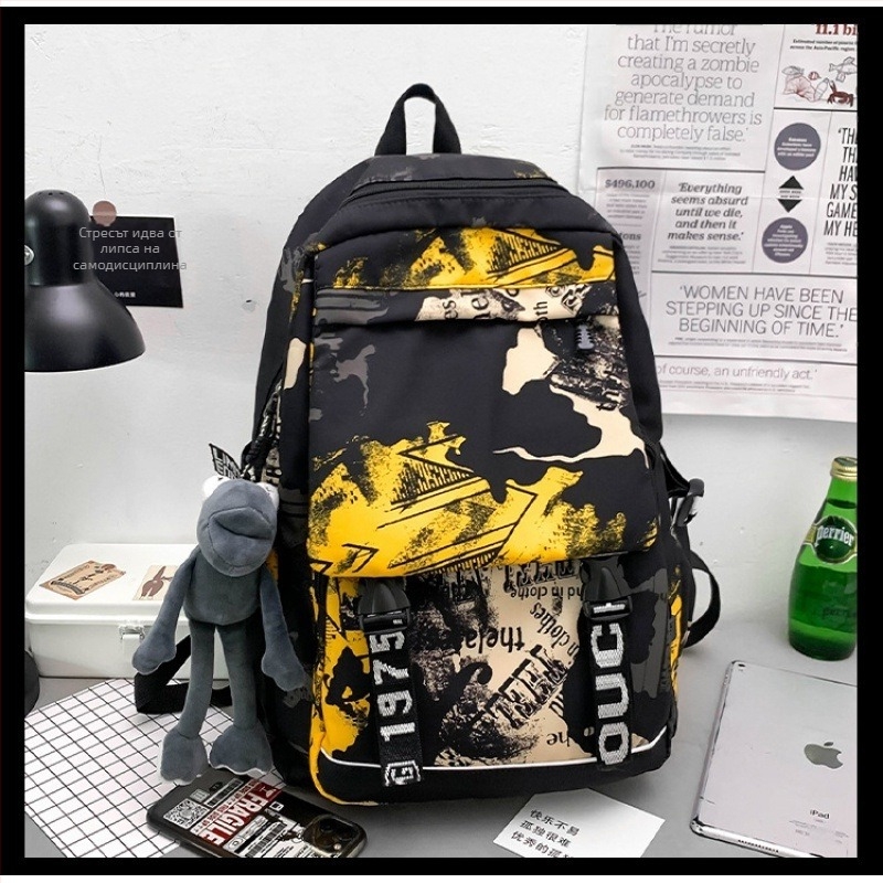 Унисекс раница от найлон с камуфлаж графити дизайн, 20–35 л, дишаща, водоустойчива, износоустойчива, презрамки с въздушна възглавница