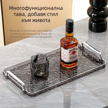 Акрилен поднос с двойна дръжка, квадратен, модерен минималистичен стил, персонализируем, за домашна и хотелска употреба, неподходящ за микровълнова печка
