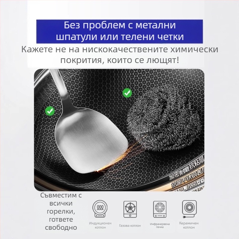 Уок от неръждаема стомана с покритие против залепване, дълбоко дъно, 1 кг, съвместим с всички котлони, модерен минималистичен стил